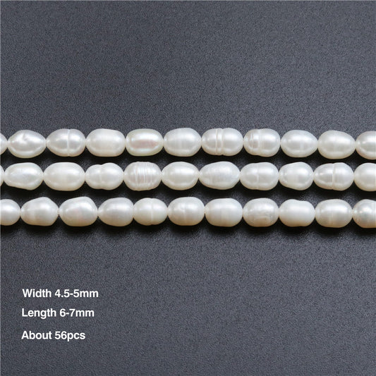 Perles de culture d'eau douce naturelles 4.5-5x6-7mm trou 0.8mm environ 56pcs sur fil 39cm