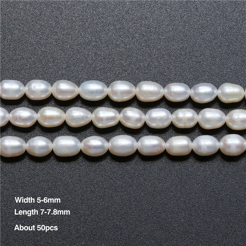 Perles de culture d'eau douce naturelles 5-6x7-8mm trou 0.8mm environ 50pcs sur fil 39cm