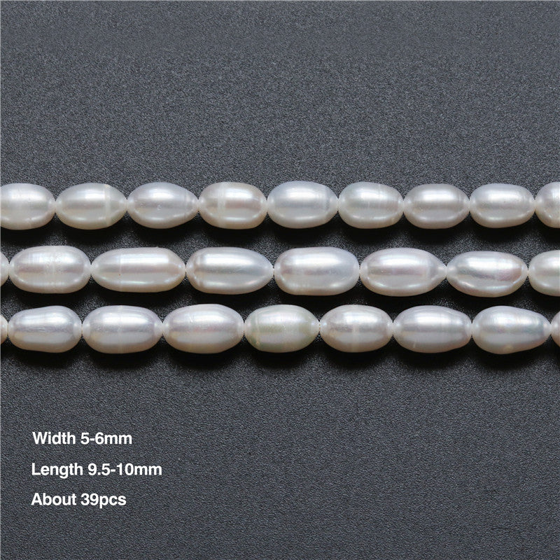 Perles de culture d'eau douce naturelles 5-6x9-10mm trou 0.8mm environ 39pcs fil de 39cm