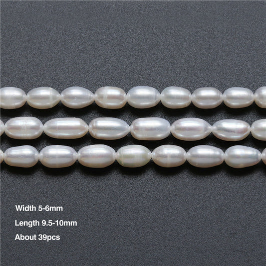 Perles de culture d'eau douce naturelles 5-6x9-10mm trou 0.8mm environ 39pcs fil de 39cm