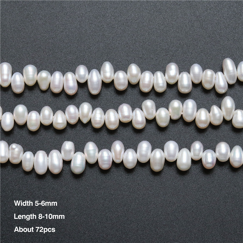 Perles de culture d'eau douce naturelles 5-6x8-10mm trou 0.8mm environ 72pcs sur fil 39cm