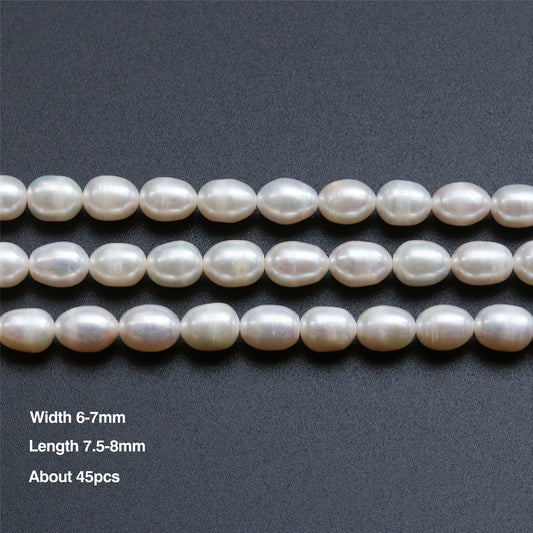 Natural Cultured Freshwater Pearl Beads 6-7x7-8mm Hole 0.8mm about 45pcs 39cm strand