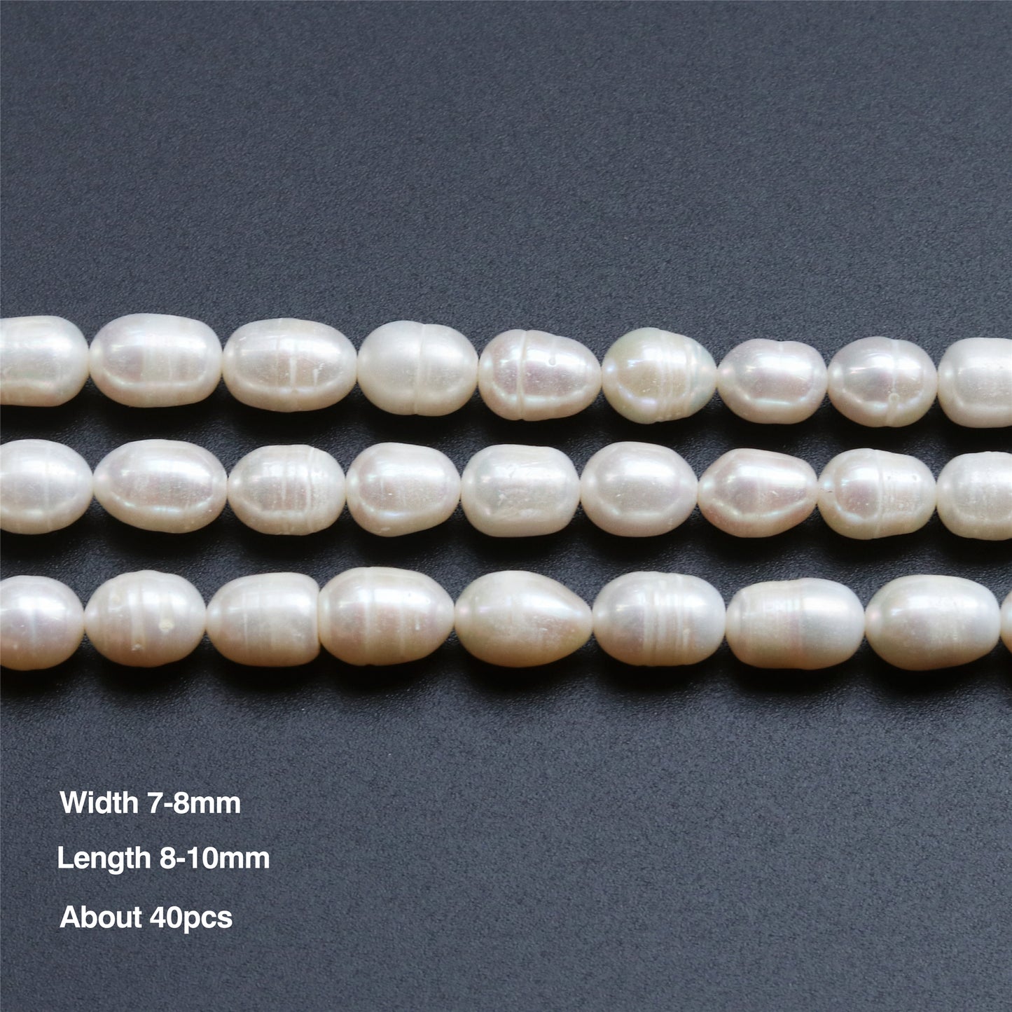 Perles de culture d'eau douce naturelles 7-8x8-10mm trou 0.8mm environ 40pcs 39cm sur fil