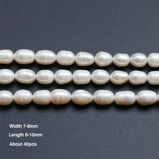 Natural Cultured Freshwater Pearl Beads 7-8x8-10mm Hole 0.8mm about 40pcs 39cm strand