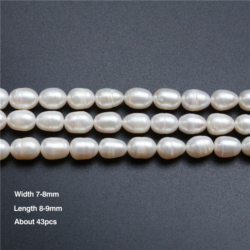 Perles de culture d'eau douce naturelles sur fil 7-8x8-9mm trou 0.8mm environ 43pcs 39cm