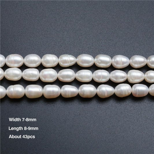 Perles de culture d'eau douce naturelles sur fil 7-8x8-9mm trou 0.8mm environ 43pcs 39cm