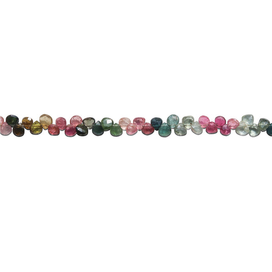 Perles de Tourmaline naturelle 7A, goutte plate à facettes, trou de 4 à 5mm, 0.4mm, environ 72 pièces, sur fil de 20cm