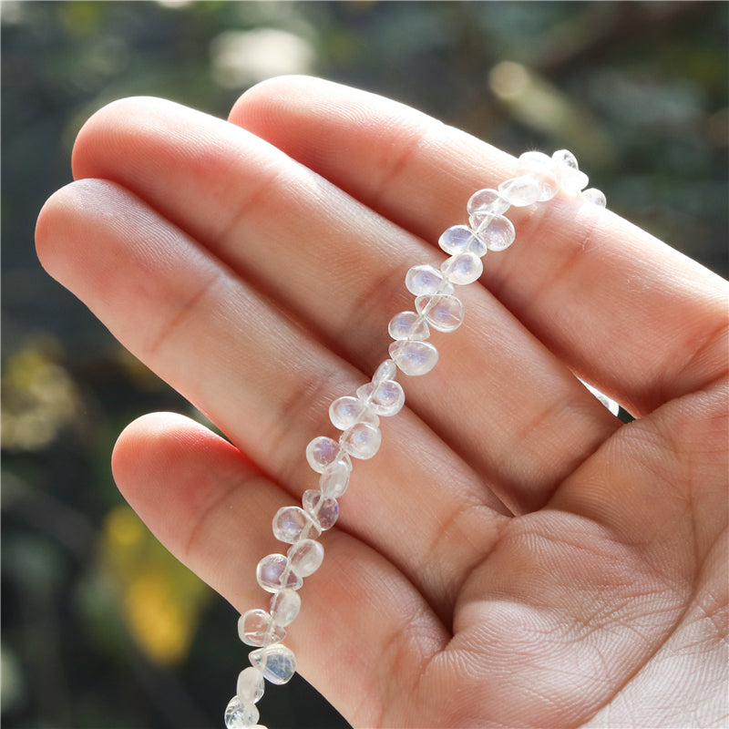 Natural 7A White Moonstone Beads Flat Drop 4x5-6mm Hole 0.4mm about 84pcs 25cm strand