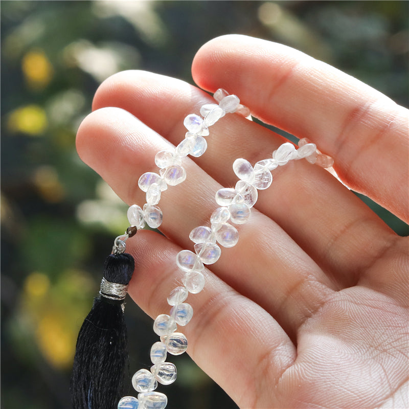 Natural 7A White Moonstone Beads Flat Drop 4x5-6mm Hole 0.4mm about 84pcs 25cm strand