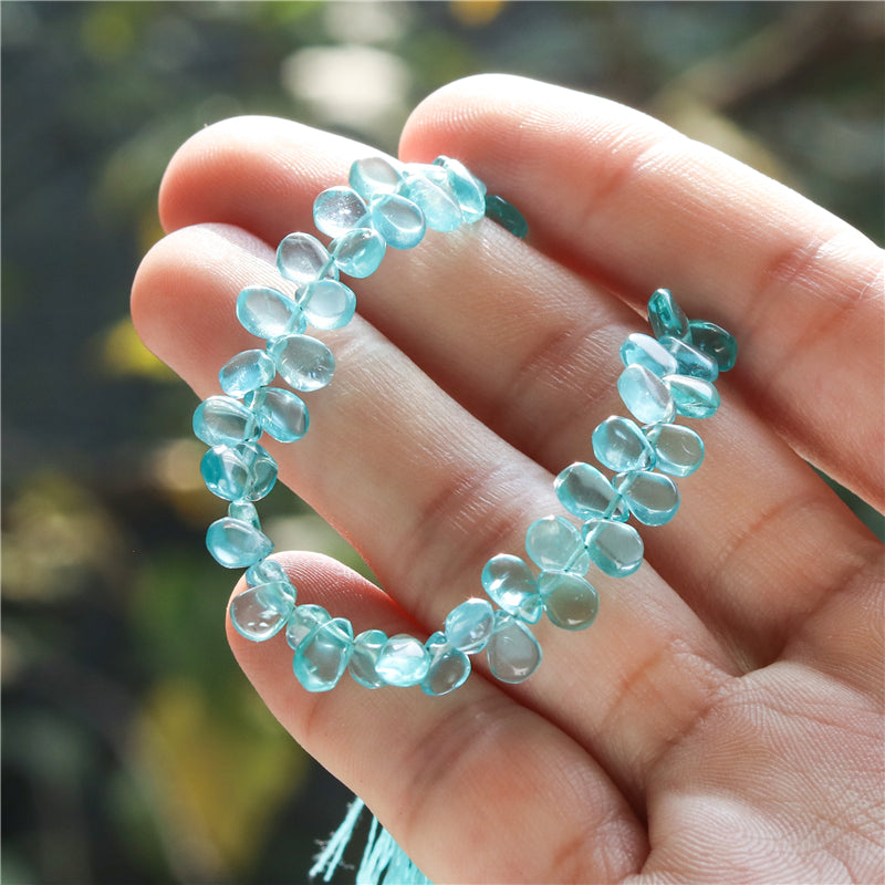 Natural 7A Apatite Beads Flat Drop 4x6-7mm Hole 0.4mm about 72pcs 20cm strand