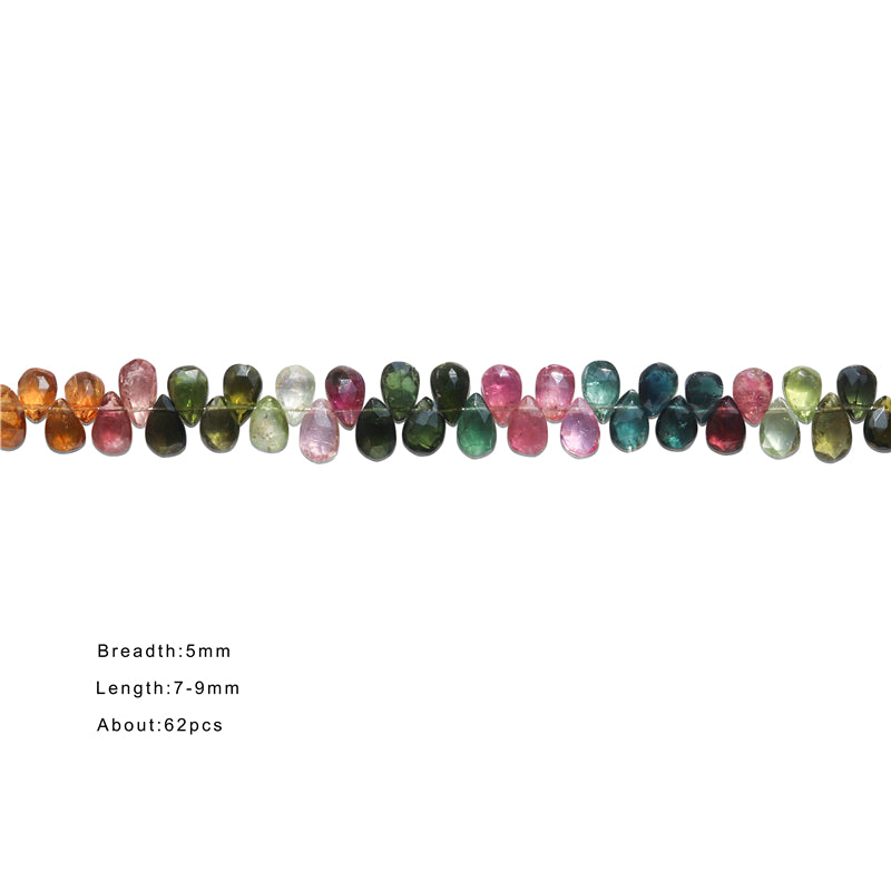 Natural 7A Tourmaline Beads Flat Drop Faceted 5x7-9mm Hole 0.4mm about 62pcs 20cm strand