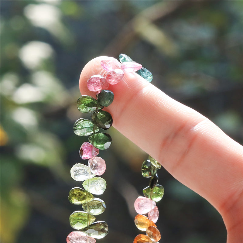 Natural 7A Tourmaline Beads Flat Drop Faceted 5x7-9mm Hole 0.4mm about 62pcs 20cm strand