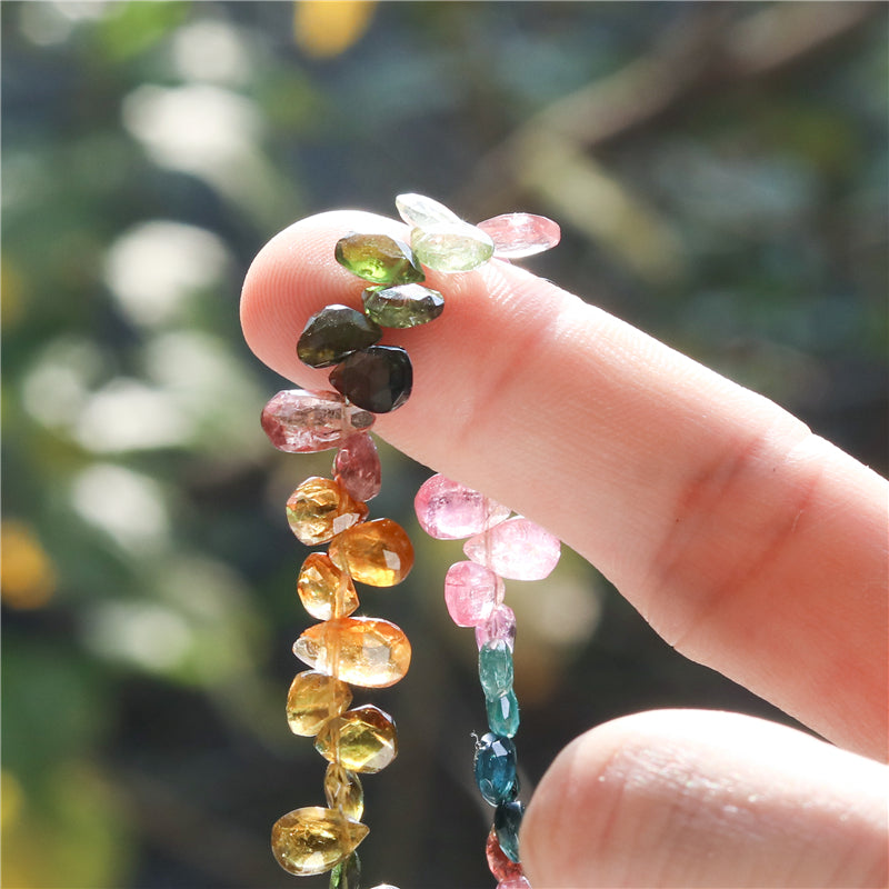 Natural 7A Tourmaline Beads Flat Drop Faceted 5x7-9mm Hole 0.4mm about 62pcs 20cm strand