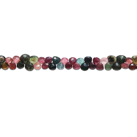 Perles de Tourmaline naturelle 7A, goutte plate à facettes, trou de 7 à 10mm, 0.4mm, environ 53 pièces, sur fil de 20cm