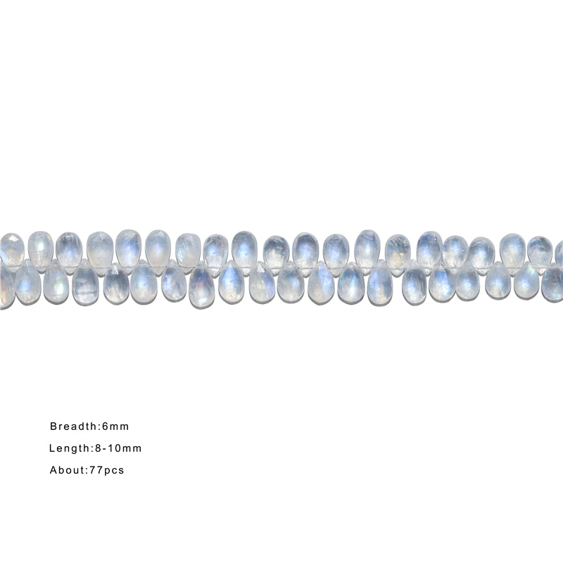 Natural 7A White Moonstone Beads Flat Drop Faceted 6x8-10mm Hole 0.4mm about 77pcs 20cm strand