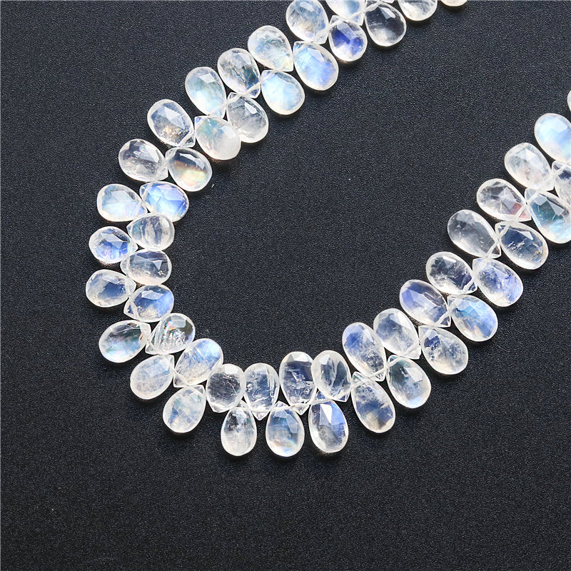 Natural 7A White Moonstone Beads Flat Drop Faceted 6x8-10mm Hole 0.4mm about 77pcs 20cm strand