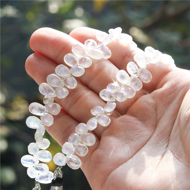 Natural 7A White Moonstone Beads Flat Drop Faceted 6x8-10mm Hole 0.4mm about 77pcs 20cm strand