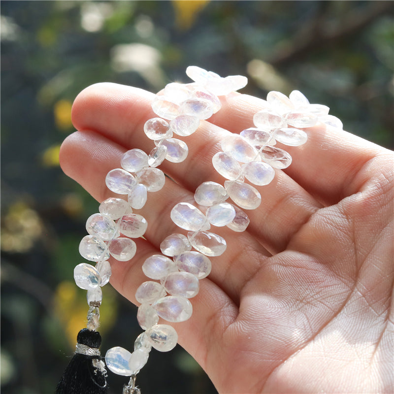 Natural 7A White Moonstone Beads Flat Drop Faceted 6x8-10mm Hole 0.4mm about 77pcs 20cm strand