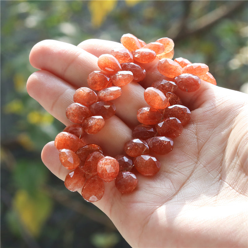 Natural 7A Gold Sunstone Beads Flat Drop Faceted 8-9x8-10-13mm Hole 0.4mm about 44pcs 20cm strand