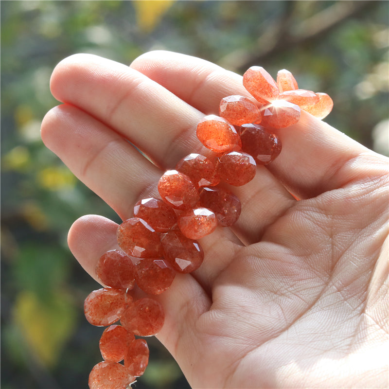 Natural 7A Gold Sunstone Beads Flat Drop Faceted 8-9x8-10-13mm Hole 0.4mm about 44pcs 20cm strand