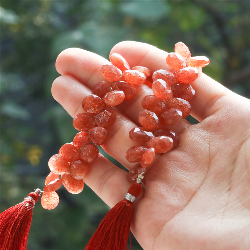 Natural 7A Gold Sunstone Beads Flat Drop Faceted 8-9x8-10-13mm Hole 0.4mm about 44pcs 20cm strand