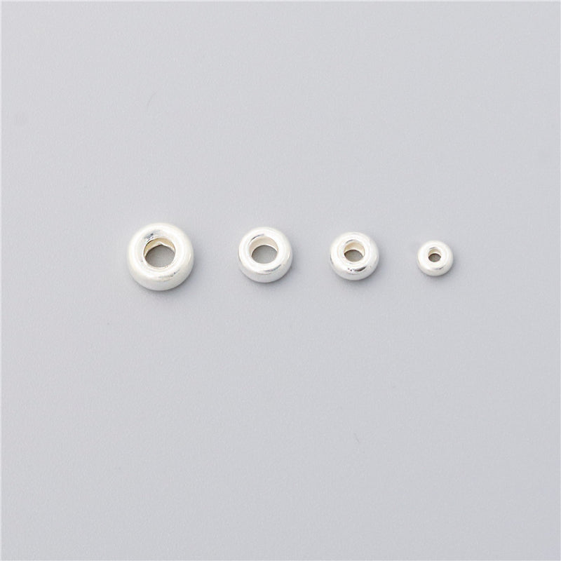 Perline rotonde piatte in argento sterling 925, foro 6 mm, 2,4 mm, 100 pezzi