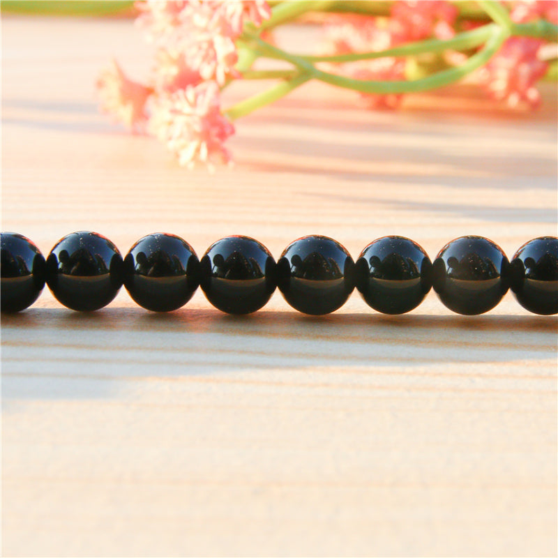 Perline di agata nera naturale rotonde da 6 mm, foro da 0,8 mm, circa 65 pezzi di filo da 39 cm