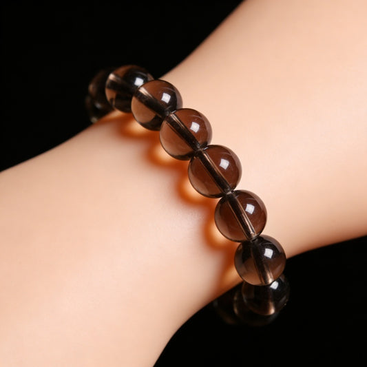 Smoky Quartz Stretch Bracelet  Round 10mm Women Men Gift × 1 Pc